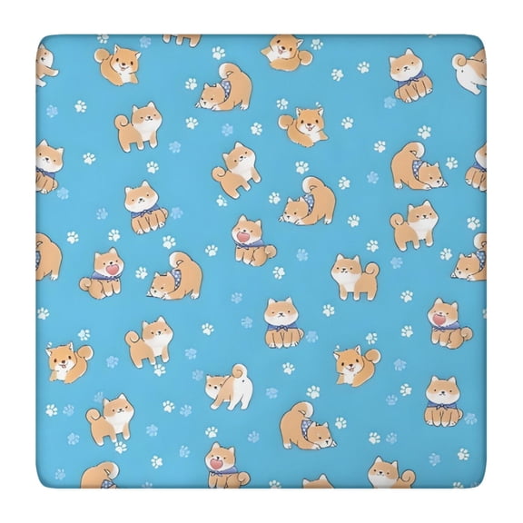 Cute Shiba Inu Square Fitted Tablecloth with Elastic Edge,Square Table Cover,Washable Elastic Table Cover for Home Kitchen Party Decor 36"x36"