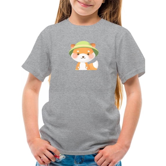 Cute Shiba Inu Wearing Hat T-Shirt Juniors -Image by Shutterstock, Large
