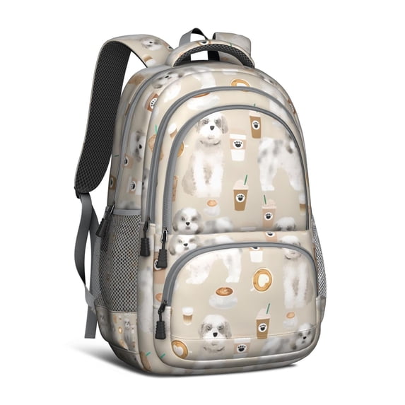 Cute Shih Tzu Dog and Coffee Pattern Backpack for School,Cute School Bag,Schoolbag with Adjustable Shoulder Straps & Padded Back,16.9 Inch