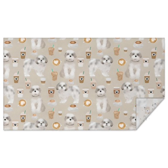 Cute Shih Tzu Dog and Coffee Pattern Rectangle Tablecloth 60"x102",Waterproof Polyester Rectangle Table Cloth, Wipeable Spillproof Polyester Tablecloth for Dining, Camping, Indoor and Outdoor