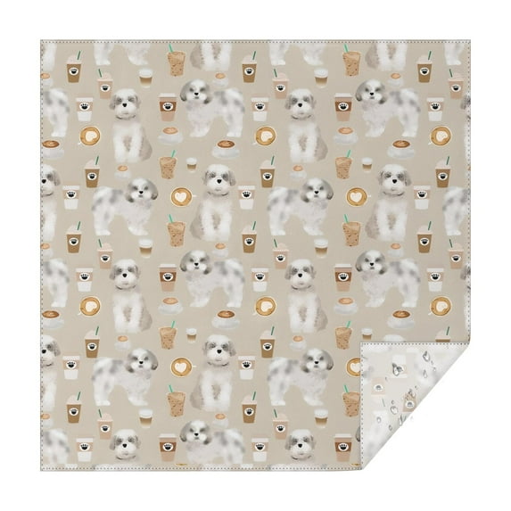 Cute Shih Tzu Dog and Coffee Pattern Square Tablecloth,Waterproof Square Table Cover,Wipeable Spillproof Washable Table Cover for Home Kitchen Party Decor 42"X42"(107x107cm)