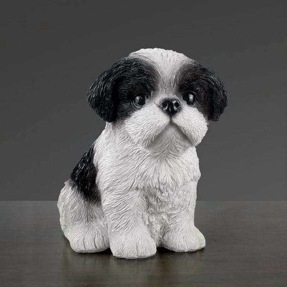 Cute Shih Tzu Dog Statue Home Decor Resin Simulation Animal Cute Puppy Figurine Resin Craftwork Home Decoration Accessories Living Room (Black)