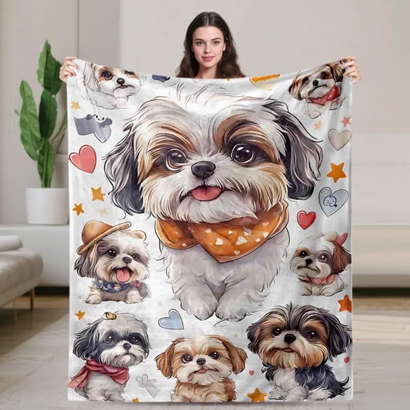 Cute Shih Tzu Dog Throw Blanket for Girls and Boys