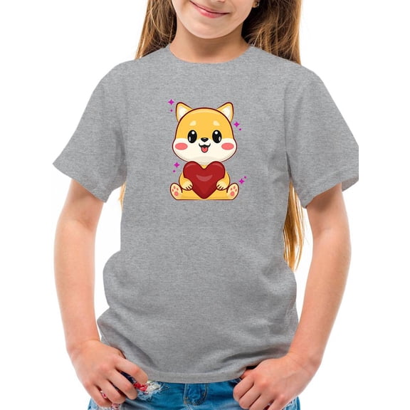 Cute Shina Inu W Heart T-Shirt Juniors -Image by Shutterstock, Small