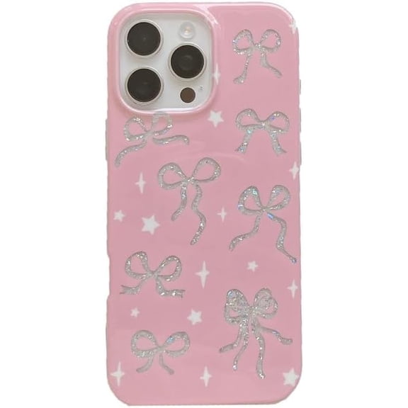 Cute Shining Bow Star Phone Case Compatible with iPhone Case (Pink, for iPhone 17 Pro Max)