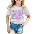 thumbnail image 1 of Cute Shirts For Girls 2024 Short Sleeved V Neck Place Name Print Solid Color Loose Fit Ages 3-13 Tops, 1 of 4