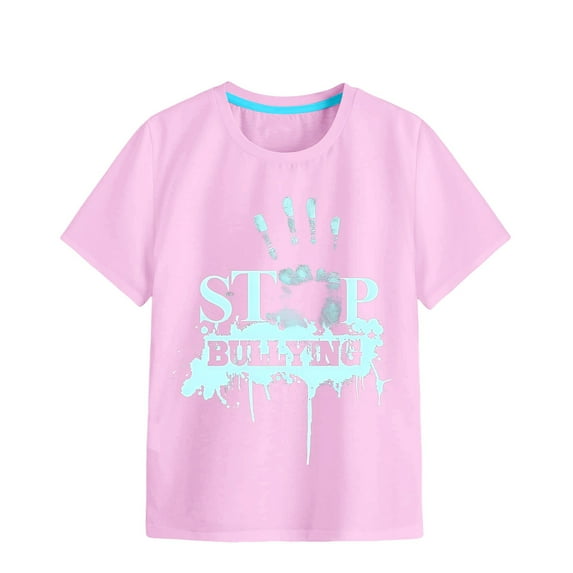 Cute Shirts For Girls 2024 Soft Short Sleeve Crew Neck Stop Bullying Print Pattern Solid Color Loose Fit T Shirt Tops