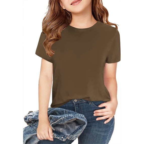 Cute Shirts for Girls New 2 Pack Girls Shirts Short Sleeve Shirt Girls T Shirts Soft Basic Tees Kids Tshirts Solid Summer Tops T-Shirt Style B-19 Brown 3 Years