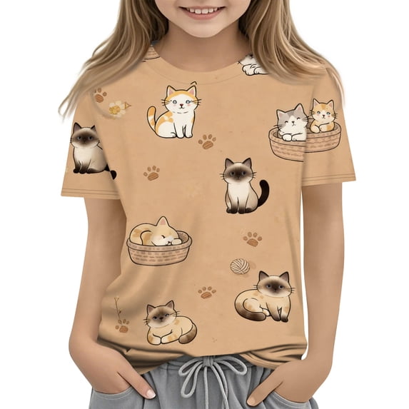Cute Shirts for Girls Size 12-13 Summer Short Sleeve Funny Animal Print Tee Shirts Trendy Soft Kids Clothes Big Sister Outfit Crew Neck T-Shirts Black