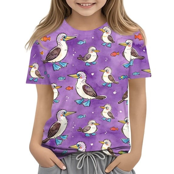 Cute Shirts for Kids Girls Size 12-13 Summer Short Sleeve Funny Animal Graphic Tee Tops Trendy Soft Kids Clothes Tween Girls Trendy Clothes Crew Neck T-Shirts Purple