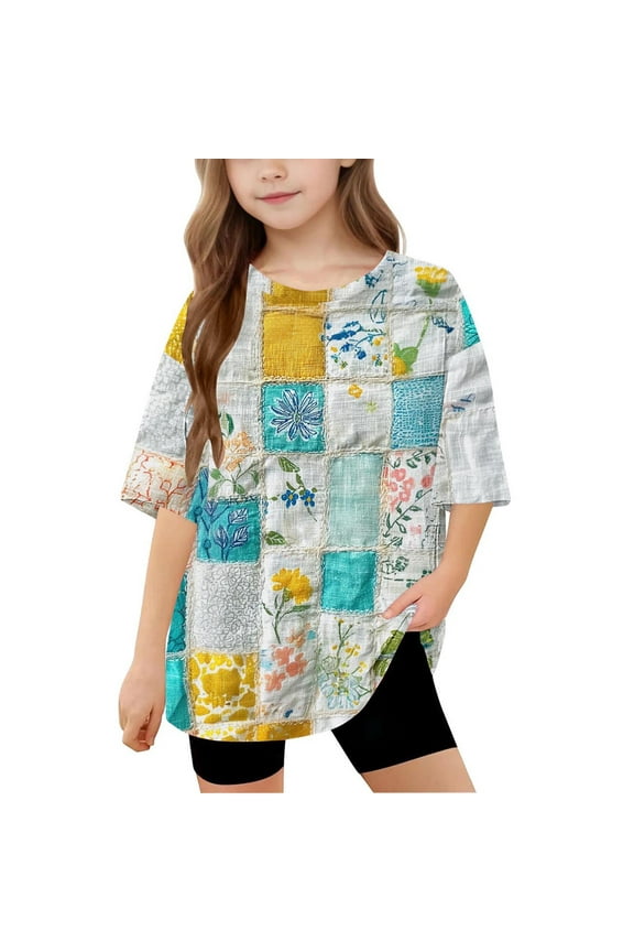 Cute Shirts for Teens Girls Trendy Crewneck T Shirt Short Sleeve Shirts Girls Size 7 Floral Shirt for Kids Y2k Blouse for Girls Size 14-16 reorder items