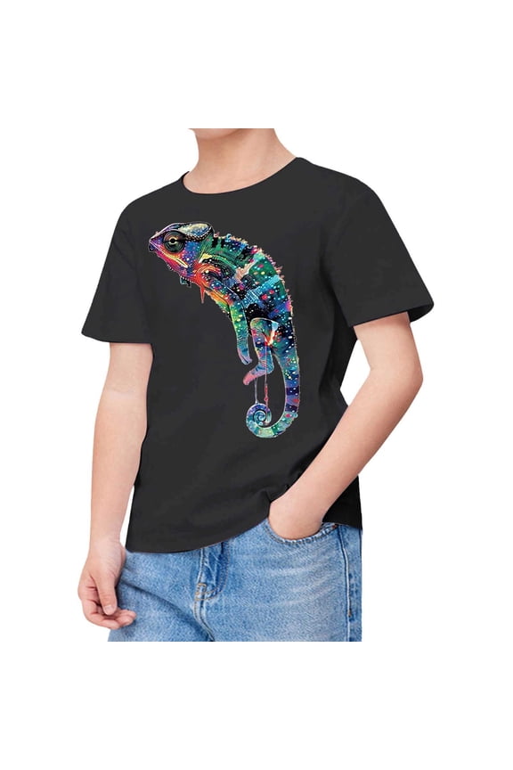 Cute Shirts for Boys Loose Fit Casual Print Tops Short Sleeve Crew Neck Tops for Boys Black Size 3-4 Y