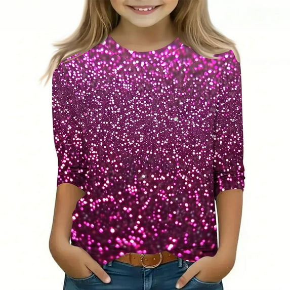 Cute Shirts for Girls 10-12 Cute Girls Tops Kids Tops Shirts for Girls 3/4 Length Sleeve Girl Shirt 3/4 Sleeve Shirts for Girls Summer Purple-3