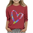 thumbnail image 1 of Cute Shirts for Girls Valentine's Day Heart Printed 3/4 Sleeve Tops Fashion Crew Neck Casual Blouses Size 3-12, 1 of 4