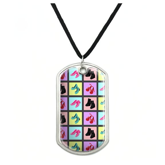 Cute Shoes Pattern Heels Boots Wedges Maryjanes Set Military Dog Tag Pendant Necklace with Cord