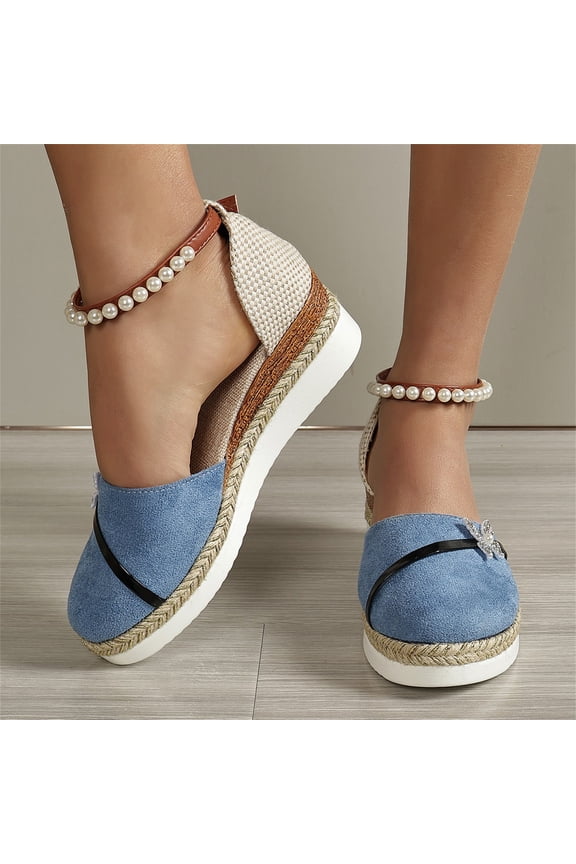 Cute Shoes Women Closed Toe Platform Wedge Sandals Espadrilles Wedges for Women Dressy Flat Open Toe Comfortable Anti Slip Summer Shoes with Adjustable Buckle Ankle Strap Blue 9