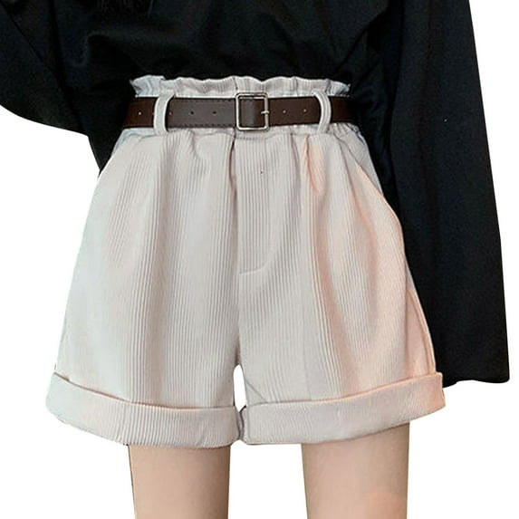 Cute Shorts for Women, Sports Shorts for Women,Women's Corduroy Pleated Shorts Soft Loose High Waist Casual Wide Leg Summer Pocket Pants Comfortable Stretchy Lightweight