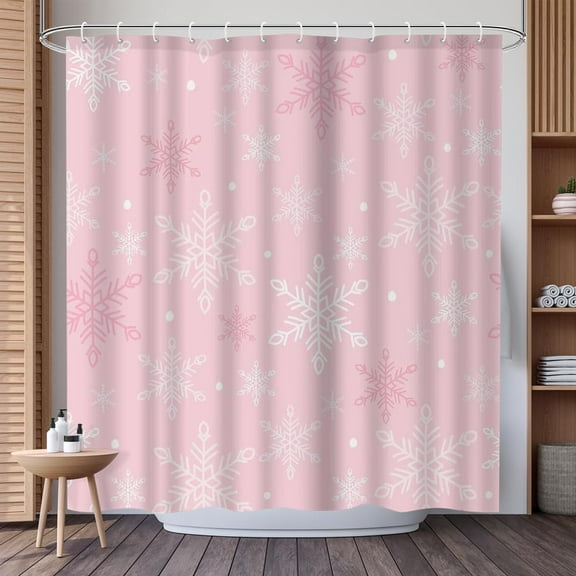 Cute Shower Curtain Pink Snowflake Winter Holiday Bathroom Decor Festive Adorable Snowy Theme for Kids and Adults Christmas Bathroom Accessory with Hooks-60"W x 72"L (Pack of 1)