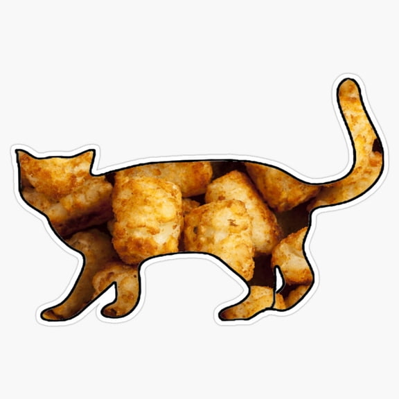 Cute Shredded Potato Tater Tot Cat Adorable Feline Fast Food Side Snack Animal Mashup Decal For Laptop Sticker
