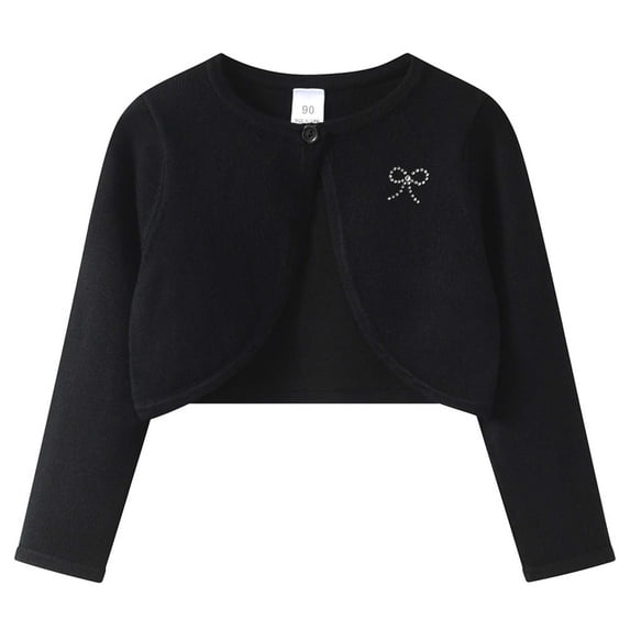 Cute Shrug Cardigans for Girls Crew Neck Lightweight Cropped Sweaters Knitted Toddler Boleros for Dress Black, 10 Y