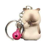 BAUT Cute Shy Cat Keychain Kawaii Chubby Kitten Bell Charm Keyrings Bag Pendant Fashion Animal Key Holder Keys Organizer for Boys Girls KHAKI