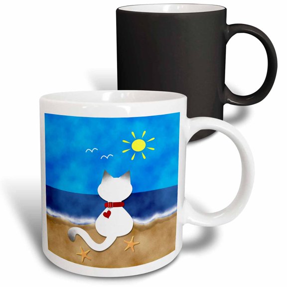 3drose, Cute Siamese Kitty Cat Summer Beach Time Fun, 11oz Magic Transforming Mug