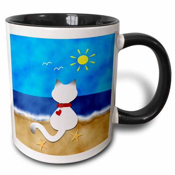 3drose, Cute Siamese Kitty Cat Summer Beach Time Fun, 11oz Two-tone Black Mug