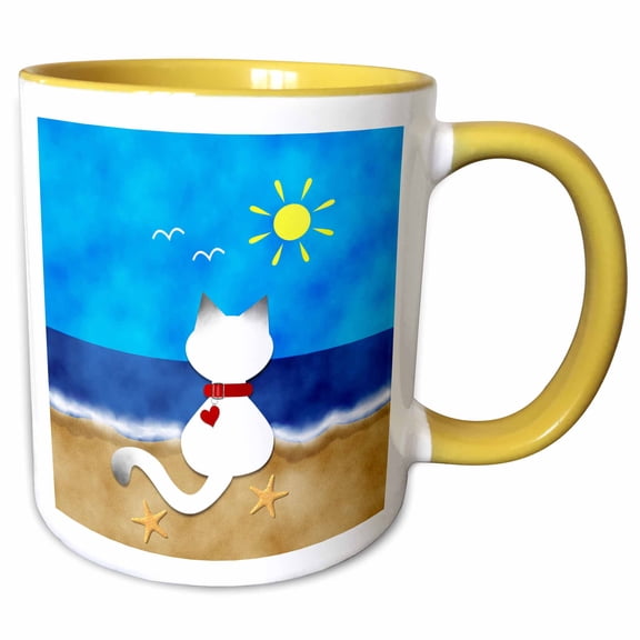 3drose, Cute Siamese Kitty Cat Summer Beach Time Fun, 11oz Two-tone Yellow Mug