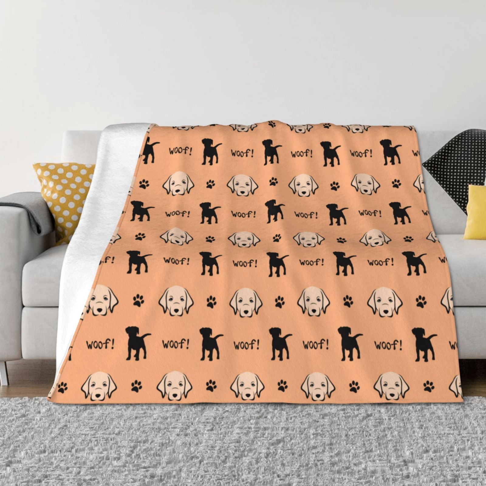 Cute Silhouette Dog Sketch Throw Blanket for Couch, Soft Comfy Warm