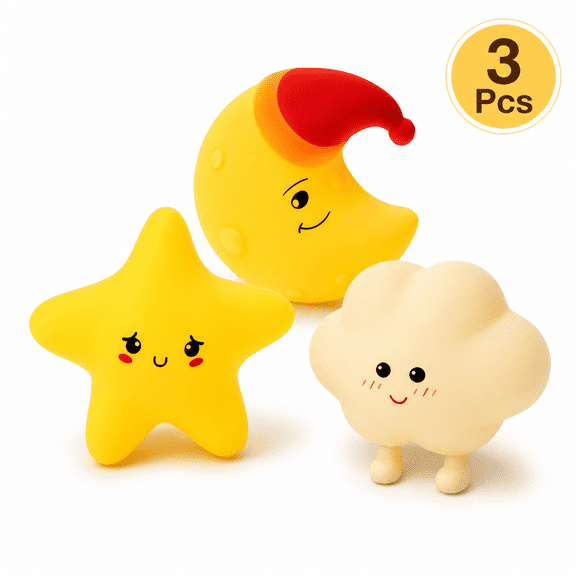Cute Silicone LED Night Light, 3Pcs Moon Star Cloud Night Lamp Set, Touch Sensor Tap Light with 3-Level Warm Glow, USB Rechargeable Magnetic Bedside Lamp Gift for Family Bedroom Decor