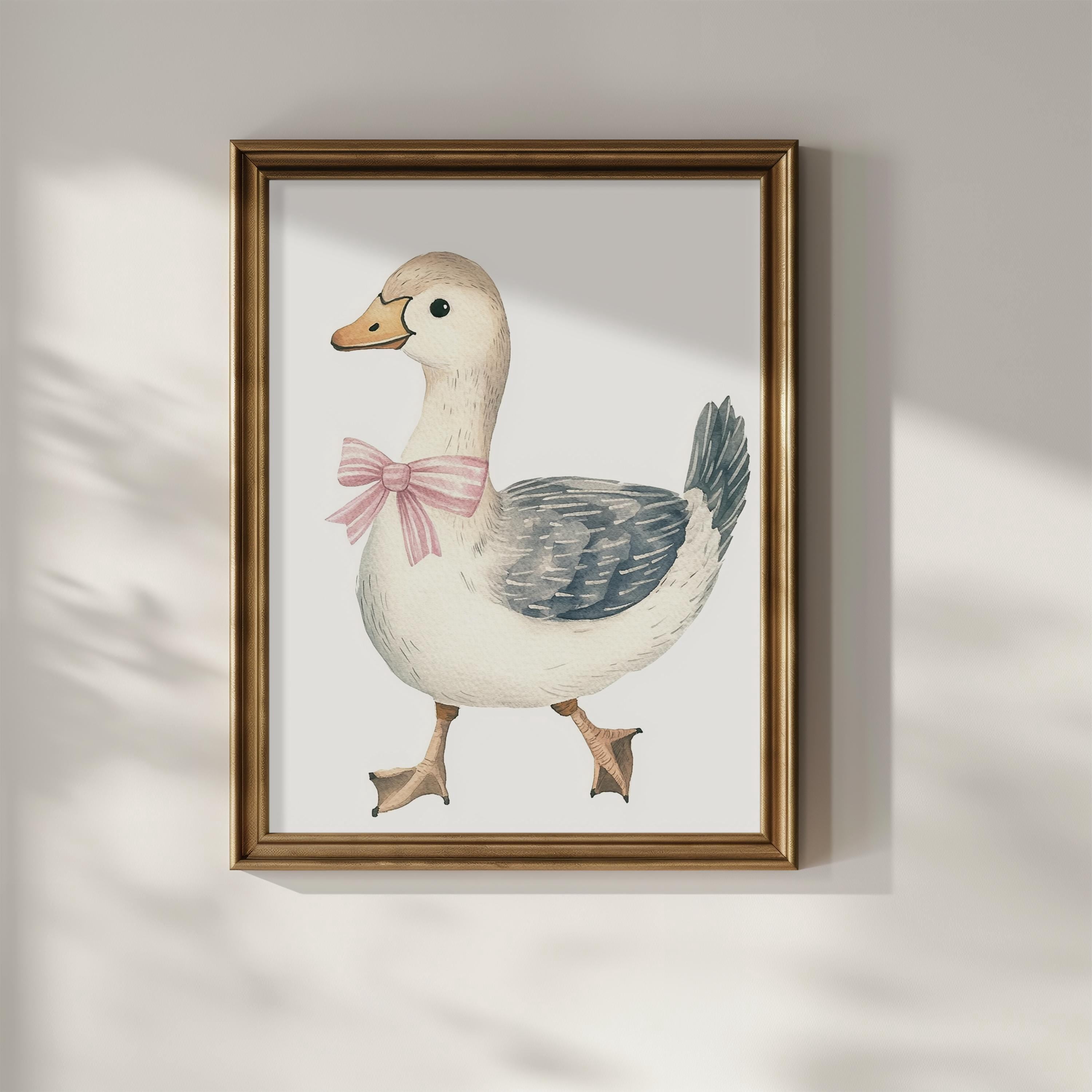 Cute Silly Goose Poster Print Hand Drawn Painted Pink Coquette Bow Baby ...
