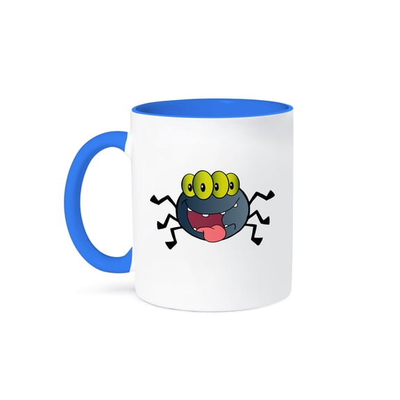 Cute Silly Happy Halloween Spider Bug Insect Animal Cartoon Character, 11oz Two-Tone Blue Mug