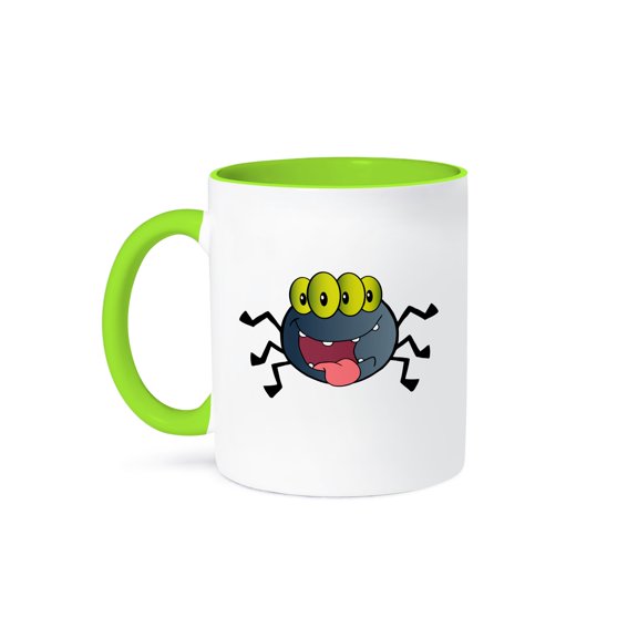 Cute Silly Happy Halloween Spider Bug Insect Animal Cartoon Character, 11oz Two-Tone Green Mug