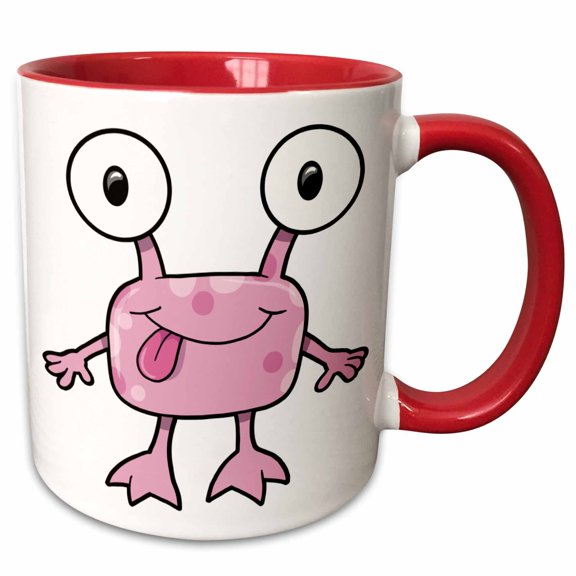 3drose, Cute Silly Monster Sticking Out Tongue, 11oz Two-tone Red Mug