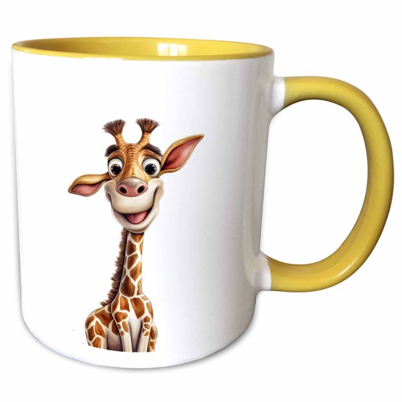 3drose, Cute Silly Smiling Giraffe Illustration, 15oz Two-tone Yellow Mug