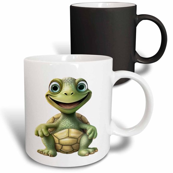 3drose, Cute Silly Smiling Turtle Illustration, 11oz Magic Transforming Mug