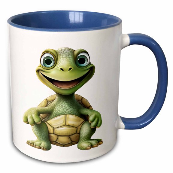 3drose, Cute Silly Smiling Turtle Illustration, 11oz Two-tone Blue Mug