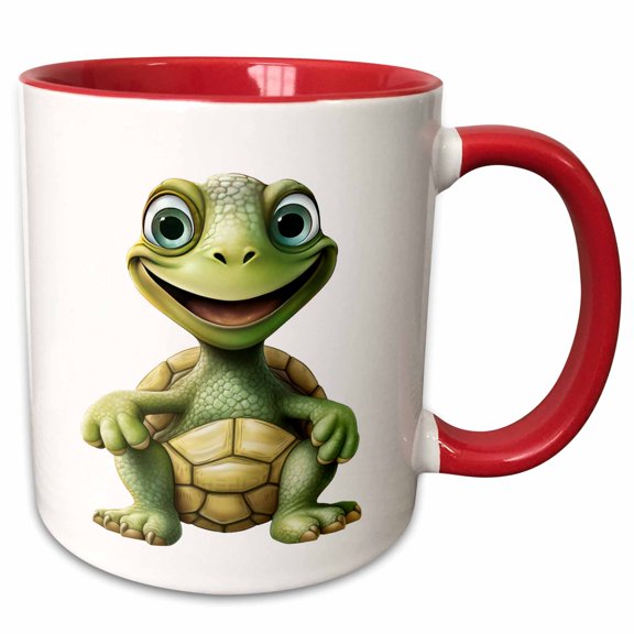 3drose, Cute Silly Smiling Turtle Illustration, 11oz Two-tone Red Mug