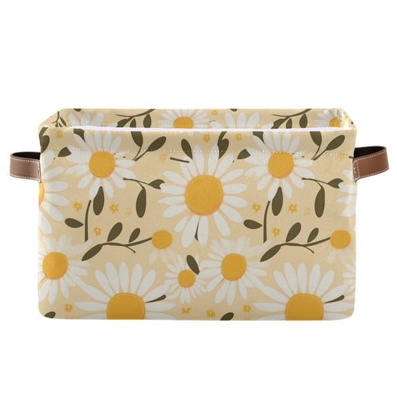 Cute Simple Daisies Storage Bins with Handle Fabric Organizer Basket Foldable Box 1 Pack 14.2x10.2x8.3