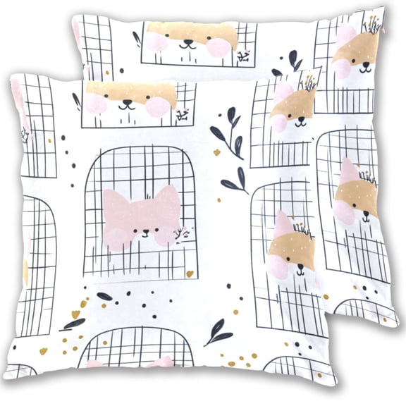 Cute Simple Pattern 16x16in 2-Piece Cotton Fleece Throw Pillow Covers, Shrink Resistant, Hidden Zip
