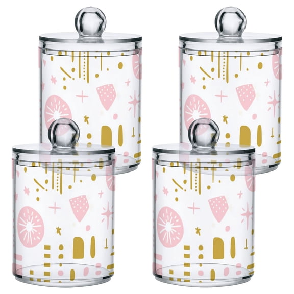 Cute Simple Pattern Design Bathroom Canisters Set of 4 Translucent Plastic Storage for Cotton Pads and Floss