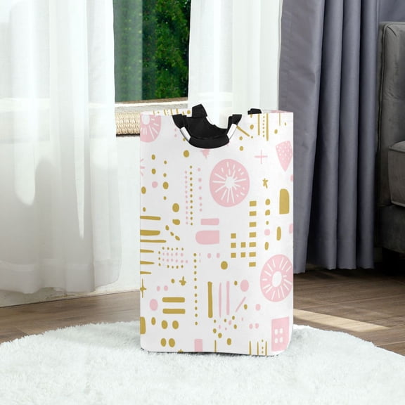 Cute Simple Pattern Design Foldable Laundry Hamper 12.6x11x22.7in with Handles for Bathroom Bedroom Storage