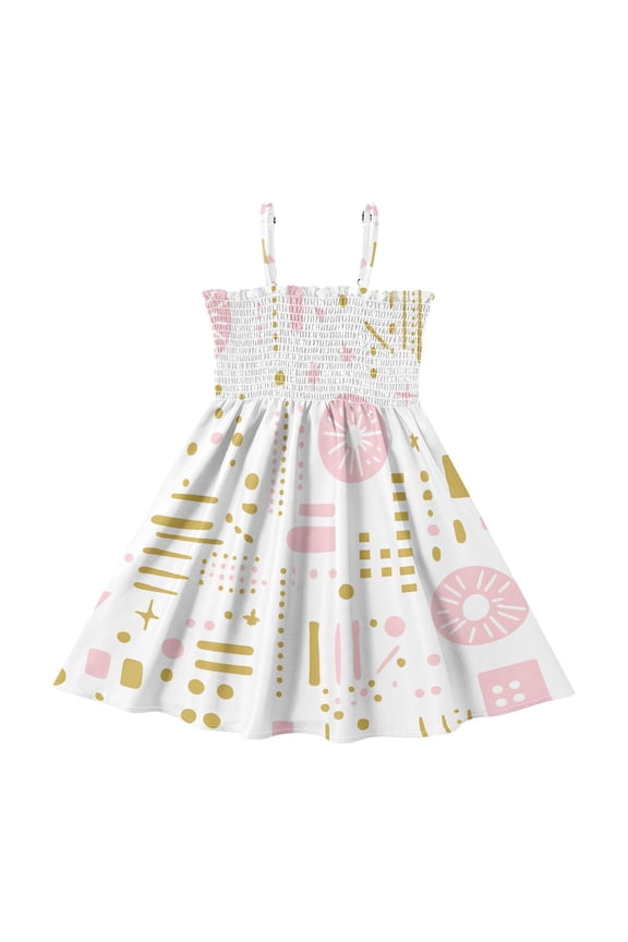 Cute Simple Pattern Girls' Casual Dresses 2Y-8Y Sleeveless Ruffle Neck for Summer Daily Wear