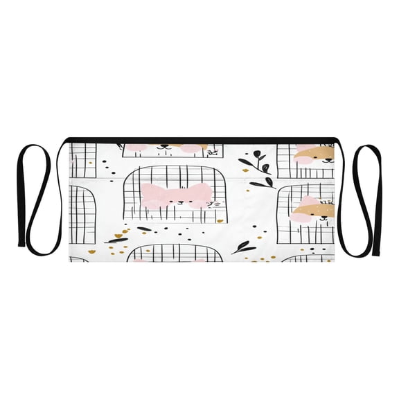 Cute Simple Pattern Multi Pocket Short Apron Waterproof, Adjustable 96.5in Belt for various occasions