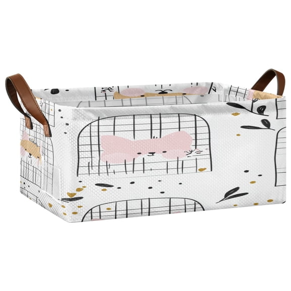 Cute Simple Pattern Open Home Storage Bins Foldable Metal Frame Shelf Baskets 16.9x11.4x7.7in Water-Resistant