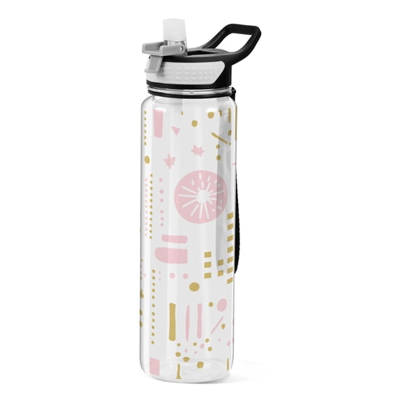 Cute Simple Pattern Sport Water Bottle Tritan with Straw 1000ml Portable for Outdoor Daily Use