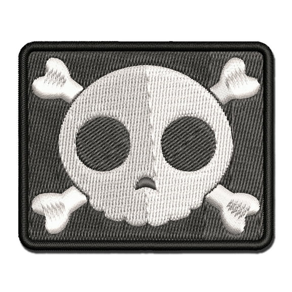 Cute Simple Skull and Crossbones Applique Multi-Color Embroidered Iron-On Patch - 2.0 Inch Mini