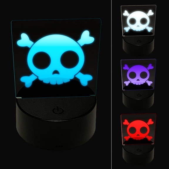 Cute Simple Skull and Crossbones LED Night Light Sign 3D Illusion Desk Nightstand Lamp