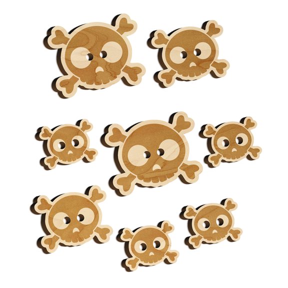 Cute Simple Skull and Crossbones Wood Buttons for Crochet Knitting Sewing DIY Craft - 1.25 Inch Large (5pcs)