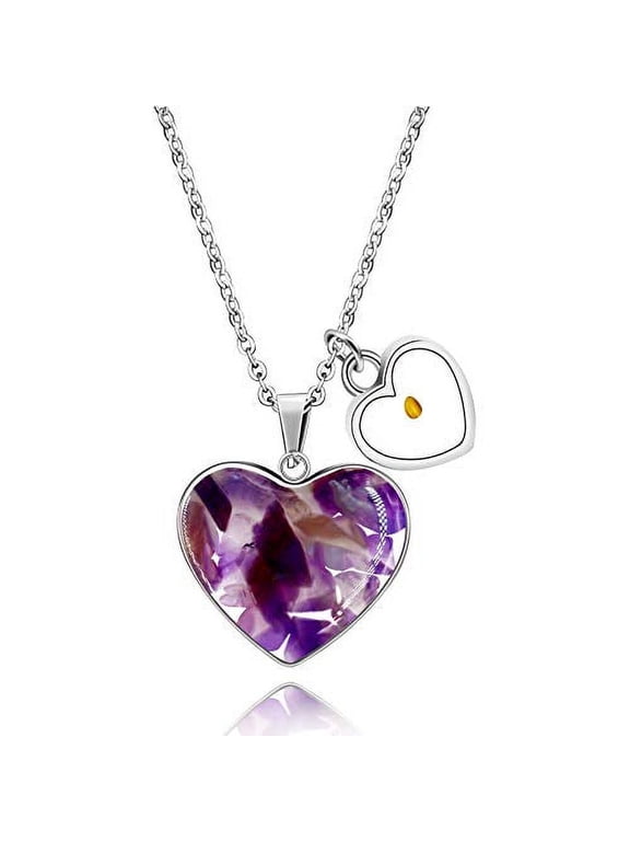 Cute Simulated Amethyst Gravel Heart Necklace Mustard Seed Charms Pendant Crystal Jewelry for Women Y941 (Purple)…